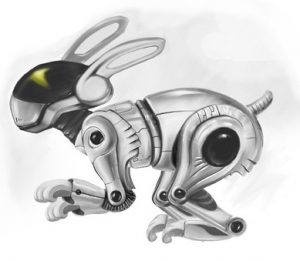 An actual robotic rabbit, used for composting and companionship
