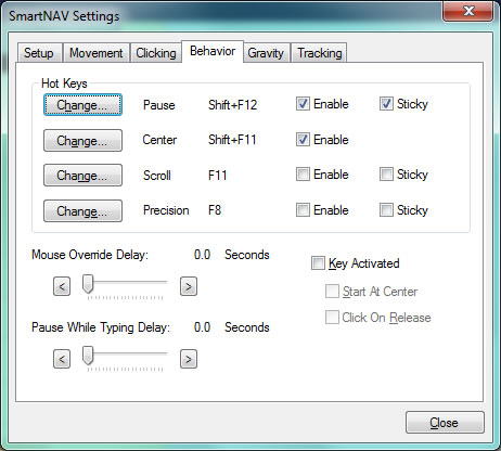 Hot Key and Mouse Override Delay Settings